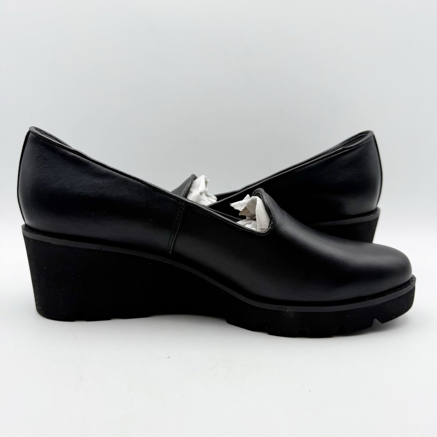 Vionic Womens Willa Wedge Loafers US 9 M EU 40 Black Leather Slip On NWOB