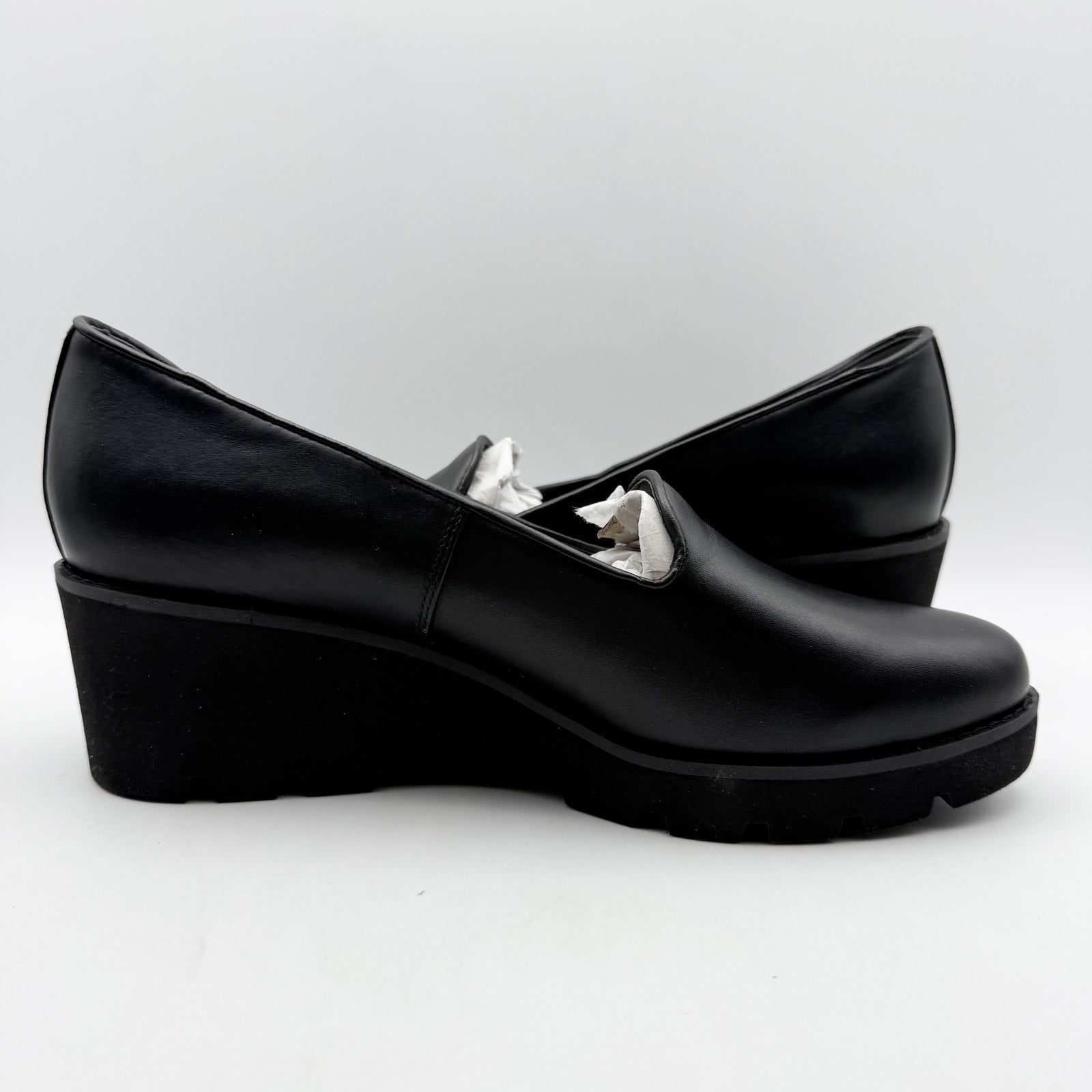 Vionic Womens Willa Wedge Loafers US 9 M EU 40 Black Leather Slip On NWOB