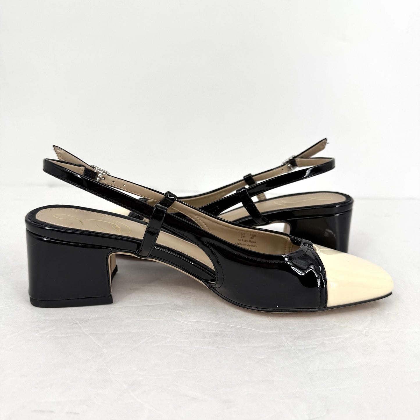 Sam Edelman Womens Tarra Slingback Pumps US 6 M Tan Black Vegan Patent NIB