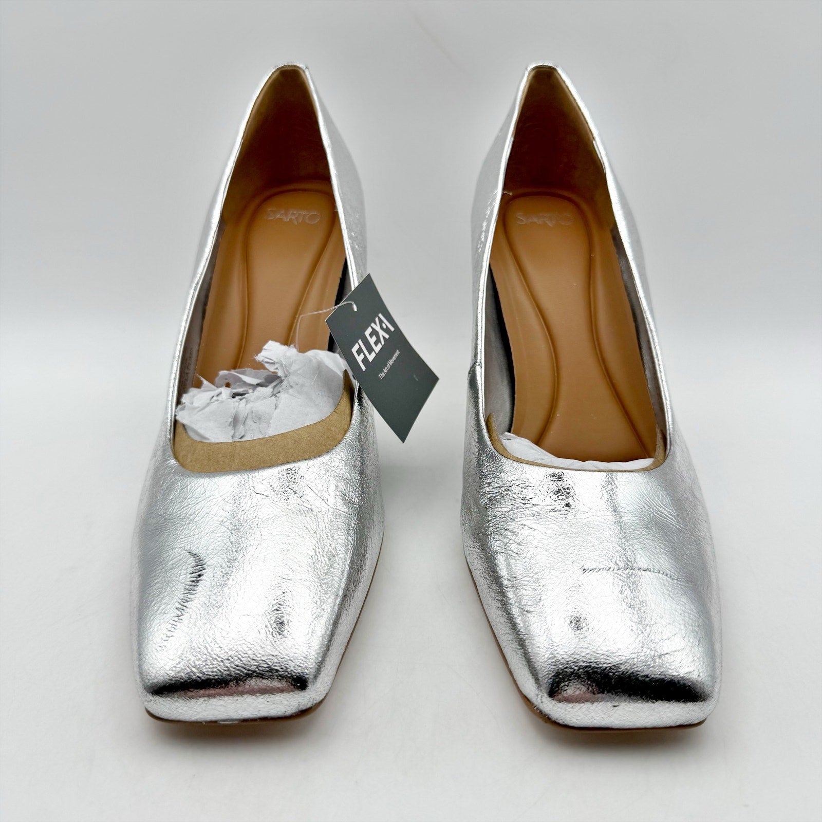 Franco Sarto Womens Flexa Aela Pumps US 8.5 M EU 39 Silver Leather NIB