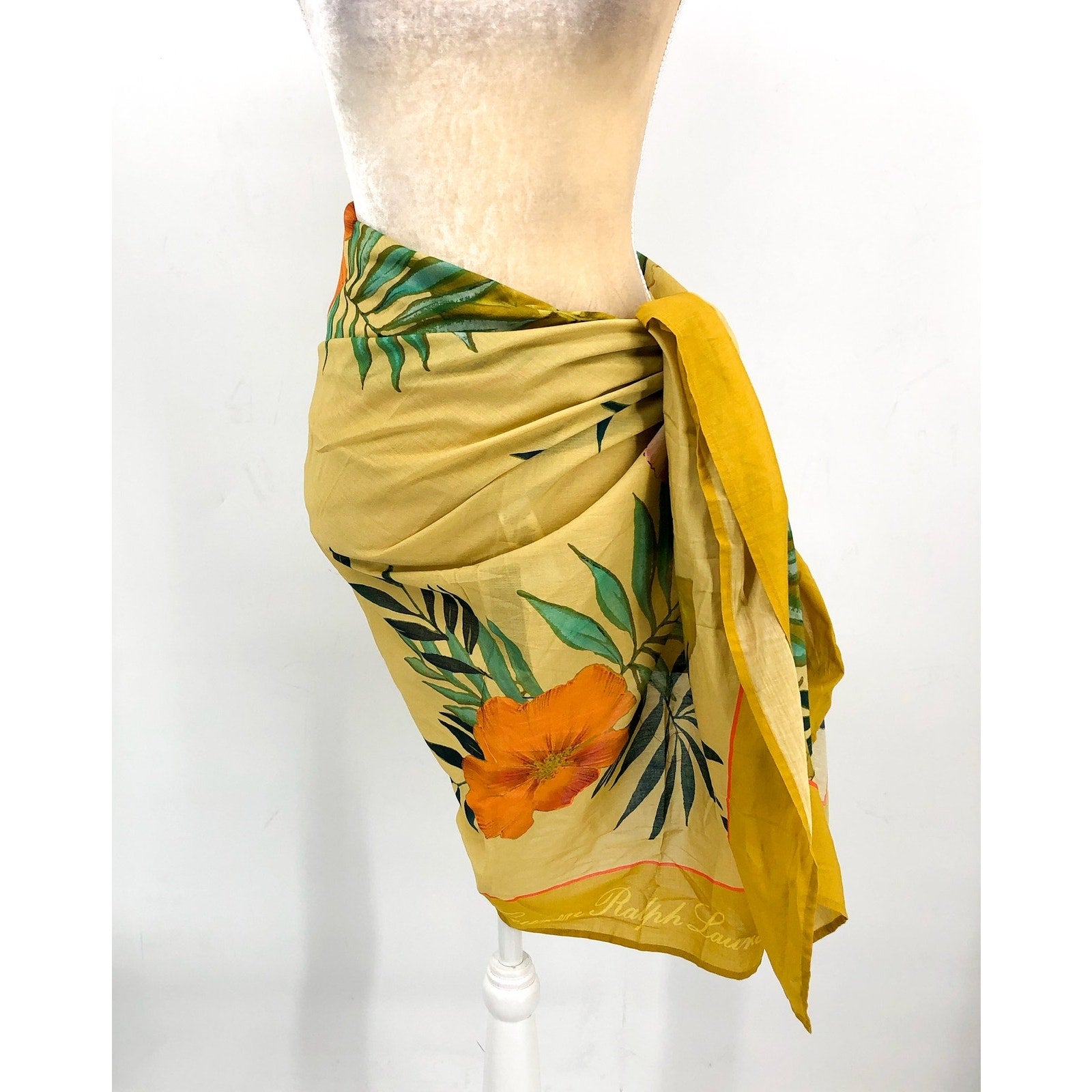 LAUREN RALPH LAUREN Island Tropical Pareo Wrap Skirt Cover Up OS Gold NWT