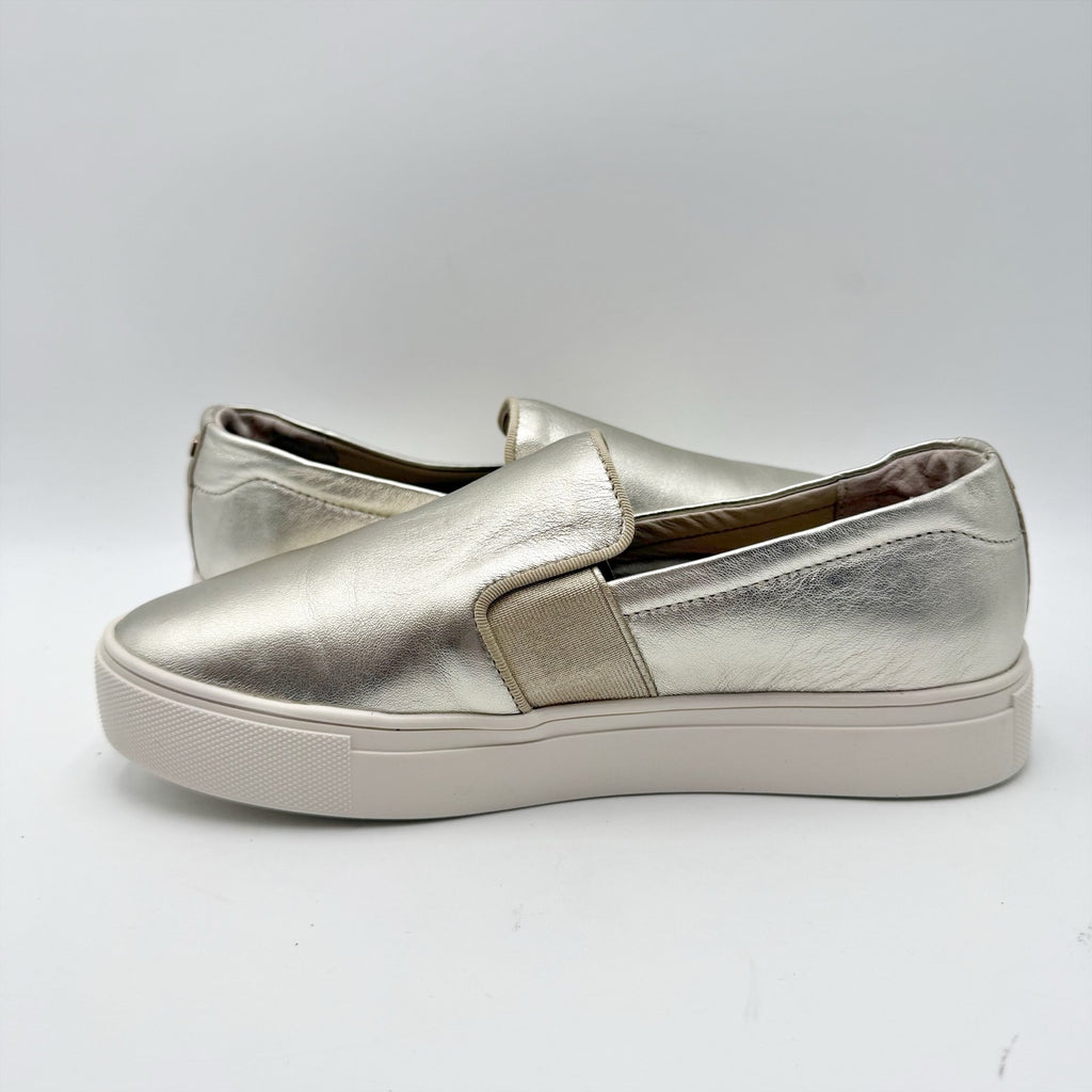 Birdies Womens Swift Casual Sneakers Size 6.5 Gold Metallic Leather Slip On NWOB