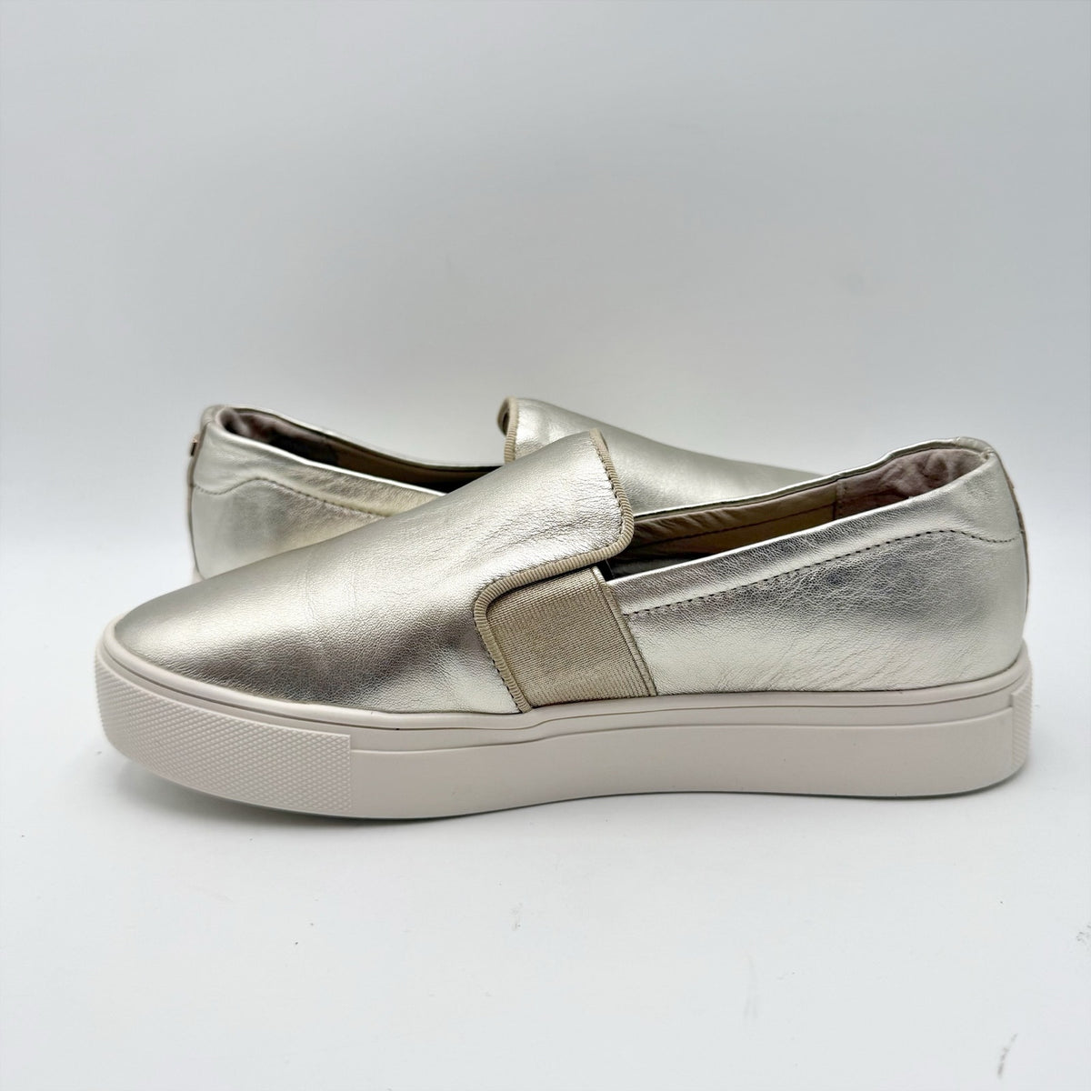 Birdies Womens Swift Casual Sneakers Size 6.5 Gold Metallic Leather Slip On NWOB