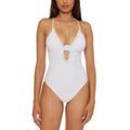 BECCA Colette Clare Plunge One Piece Swimsuit Large White Crochet Flower NWT