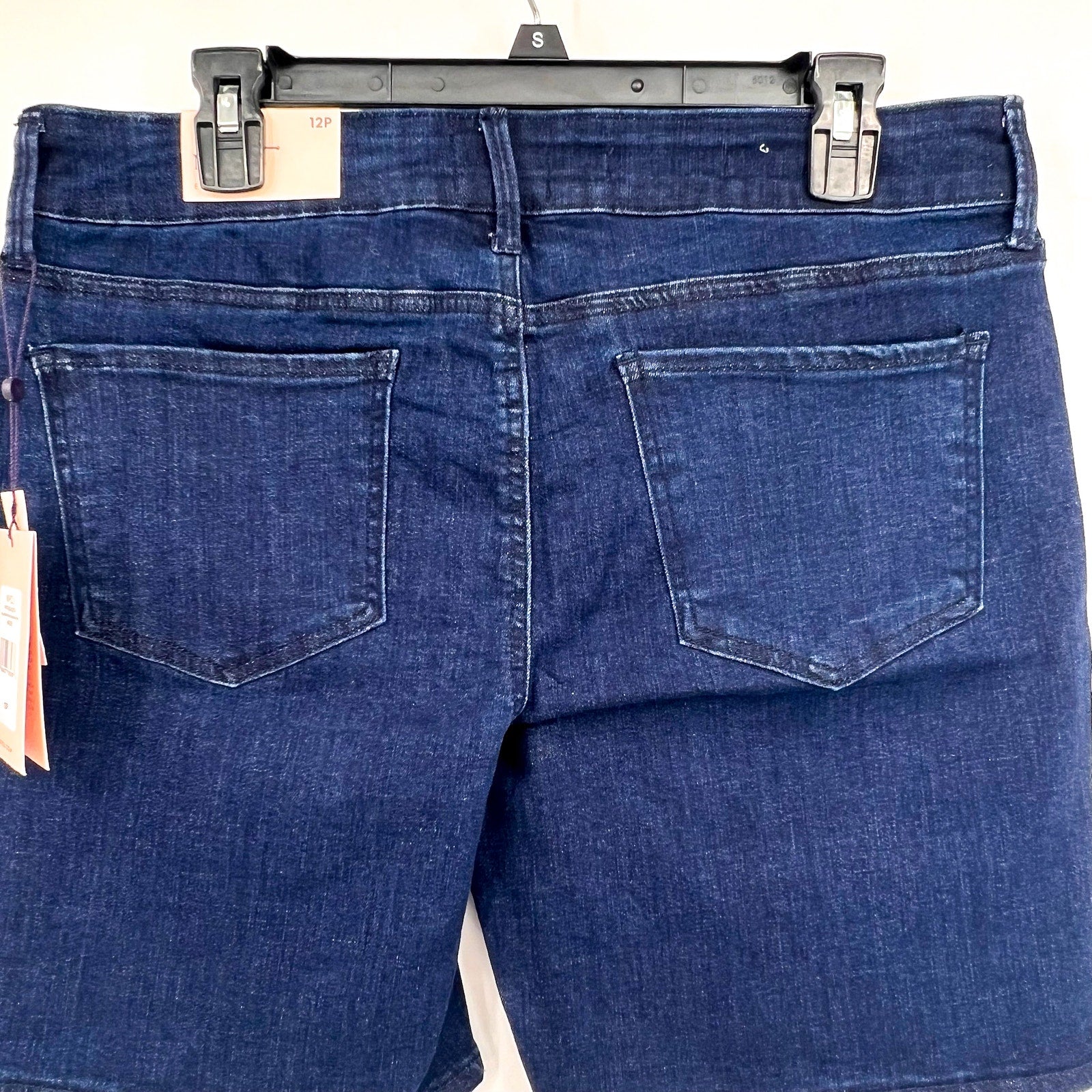 NYDJ Womens Ella Denim Shorts Size 12 PETITE Dark Blue Arise 8" Inseam NWT