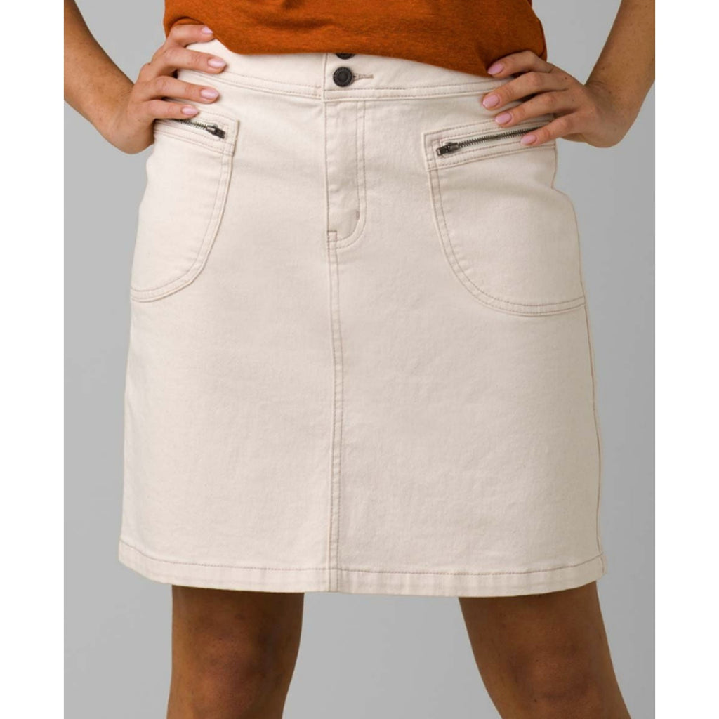 PRANA Womens Broadway Denim Skirt Size 8 Natural Cream Knee Length Stretch NWT
