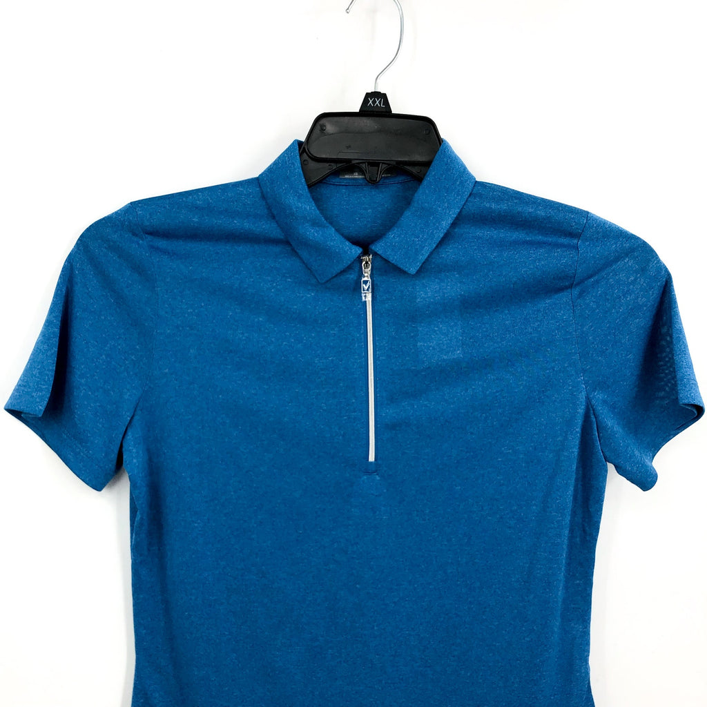 Callaway Womens Golf Polo Shirt XS Blue Heather Quarter Zip Short Sleeve NWT