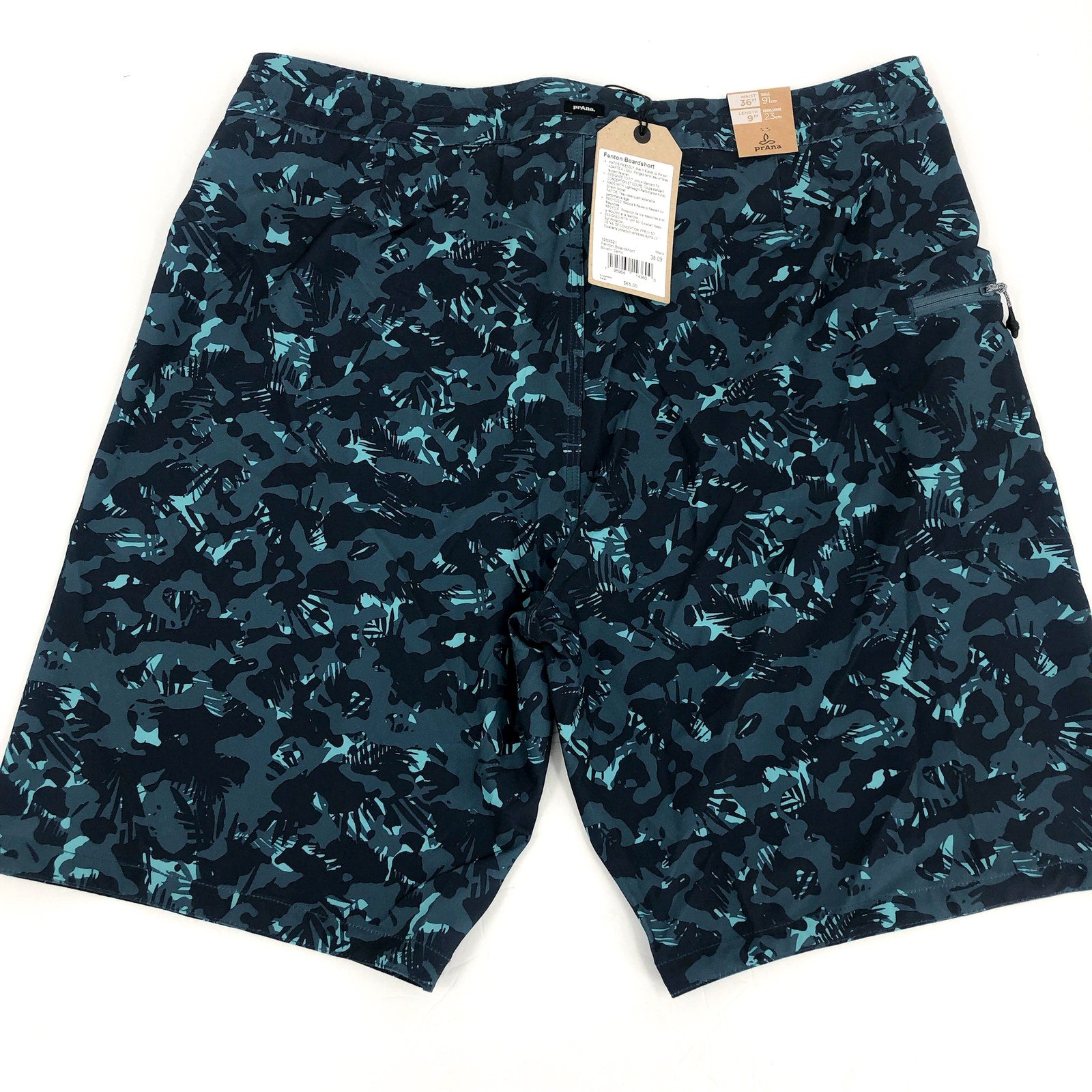 PRANA Men's Fenton Board Shorts Size 36 XL Bluefin Camo 9" Inseam UPF 50+ NWT