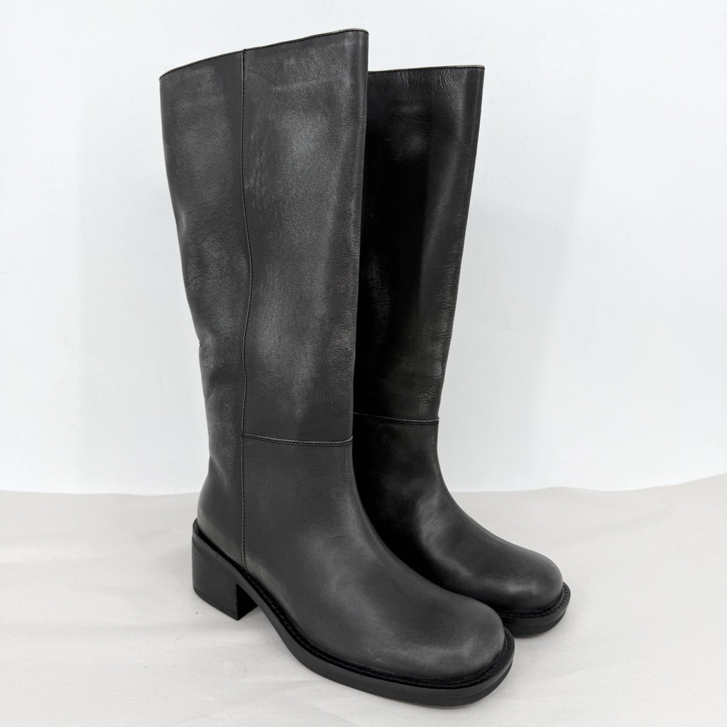 Free People Womens Dana Knee High Boots US 8 Black Distressed Leather NIB