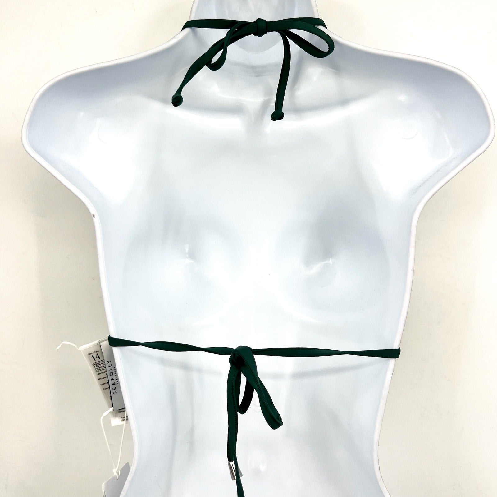 SEAFOLLY Womens Gia Ric Rac Slide Triangle Bikini Top Size 6 Green White NWT