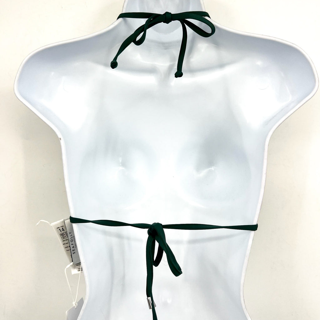 SEAFOLLY Womens Gia Ric Rac Slide Triangle Bikini Top Size 6 Green White NWT