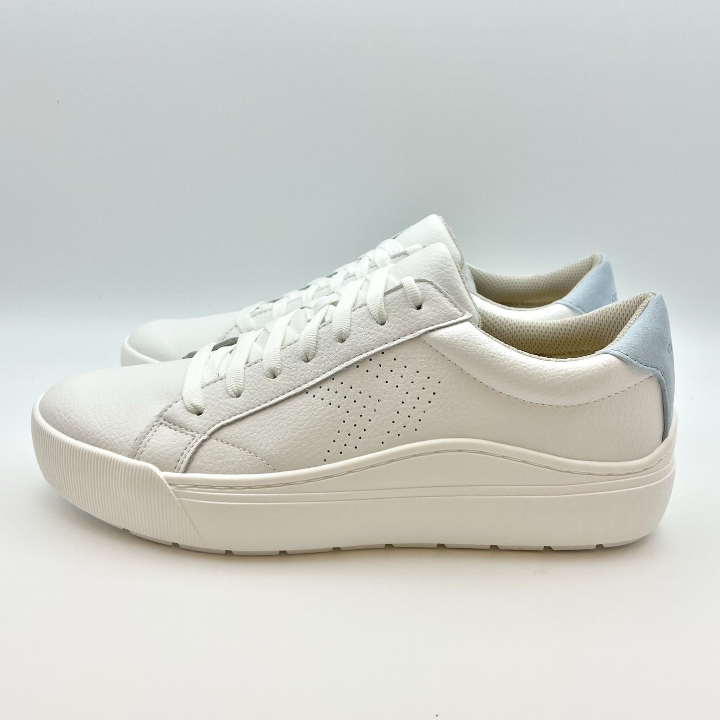 Dr. Scholls Womens Take it Easy Platform Sneaker Size 10 White Blue Leather NIB