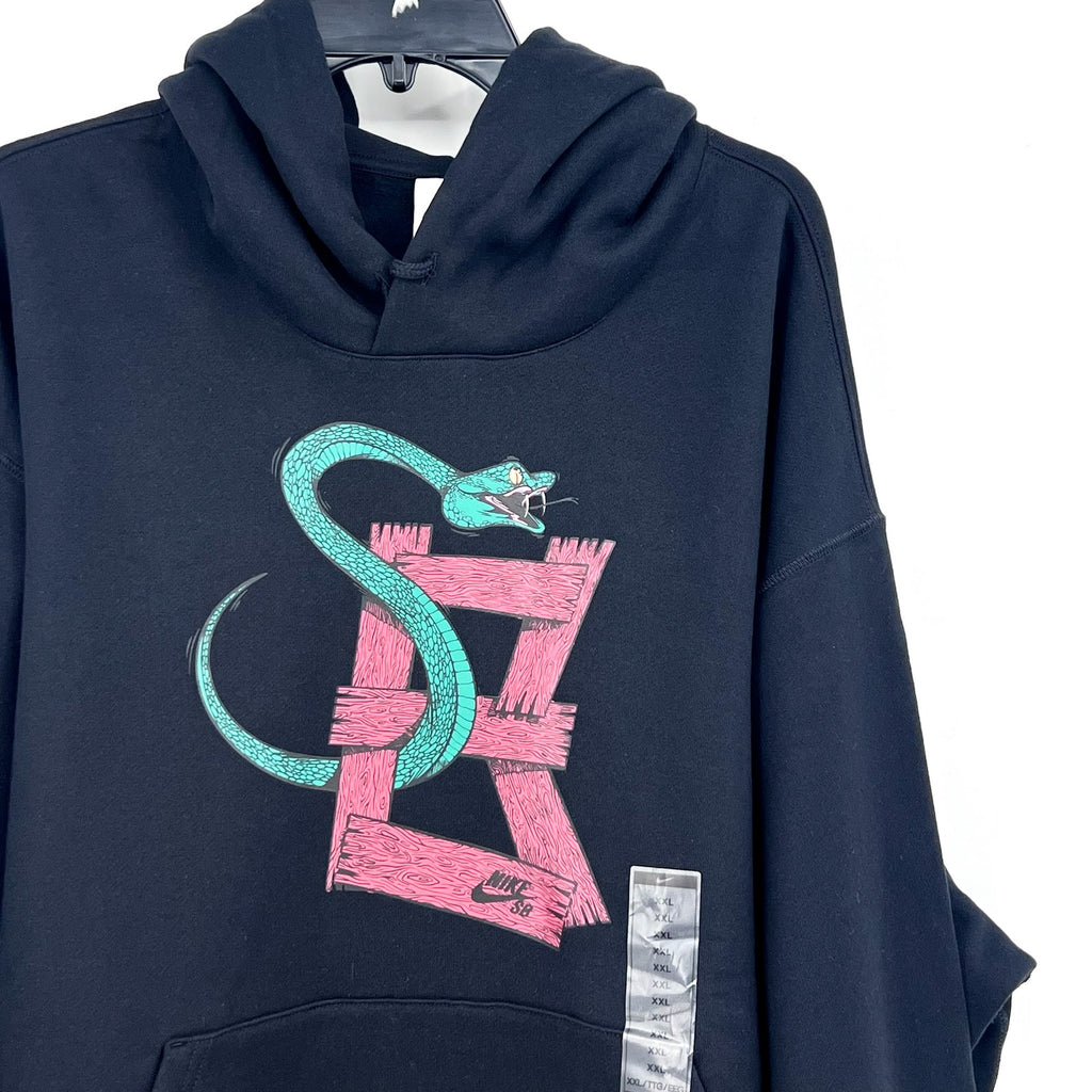 NIKE Men's SB Snake Pullover Hoodie Sweatshirt XL Black Graphic Fleece NWT
