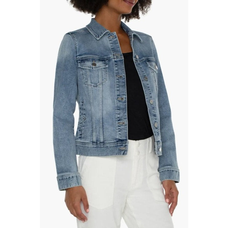 LIVERPOOL Women's Classic Trucker Jean Jacket Large Cabrillo Blue Denim NWT