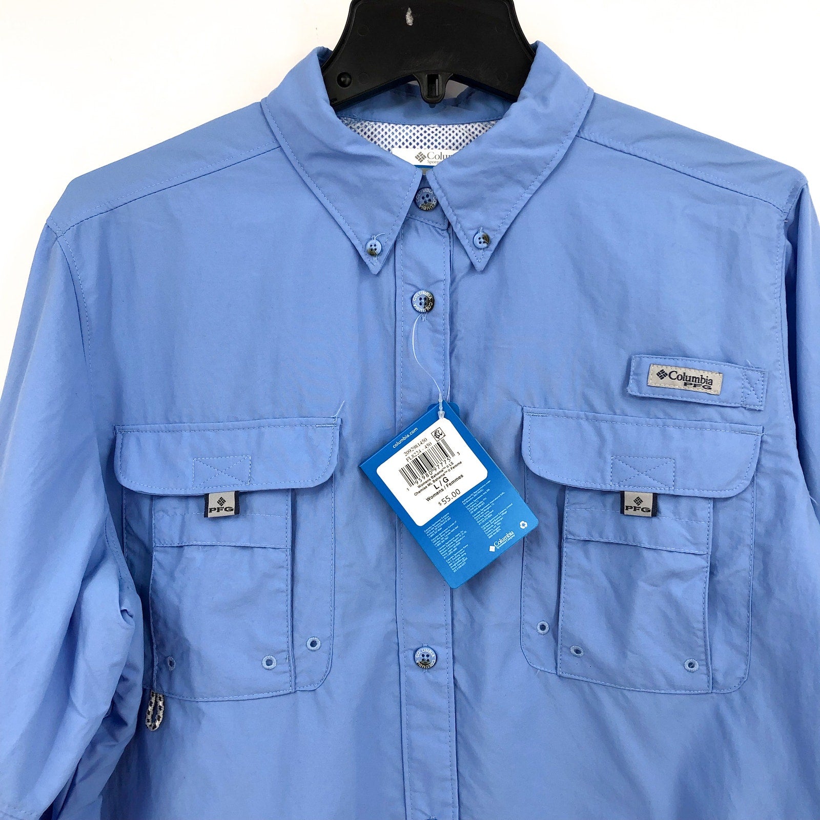 COLUMBIA Women's PFG Bahama II Shirt Large Blue Long Sleeve UPF 50 NWT