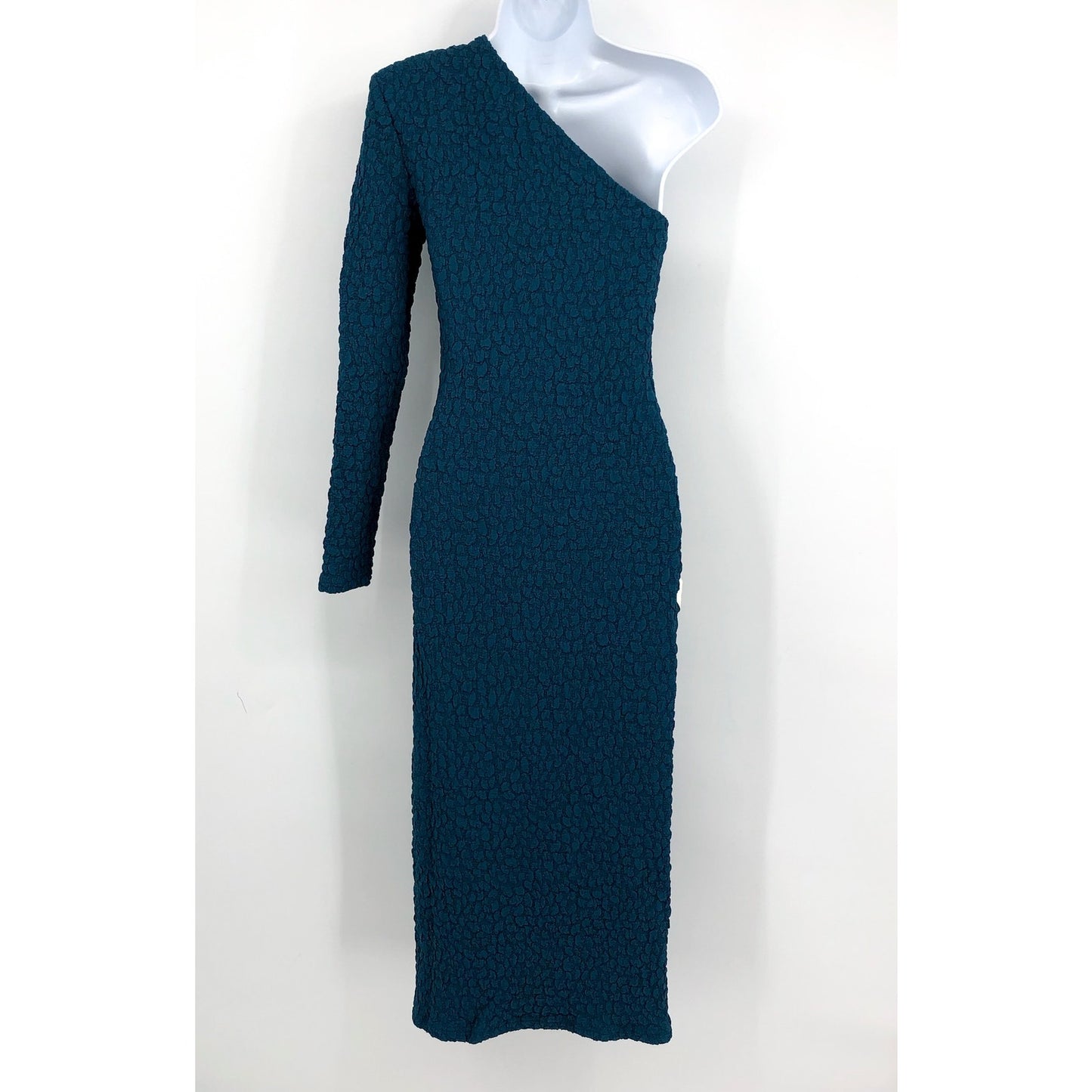 BARDOT Women's Crinkle One Shoulder Long Dress US 4 Teal Blue Long Sleeve NWT