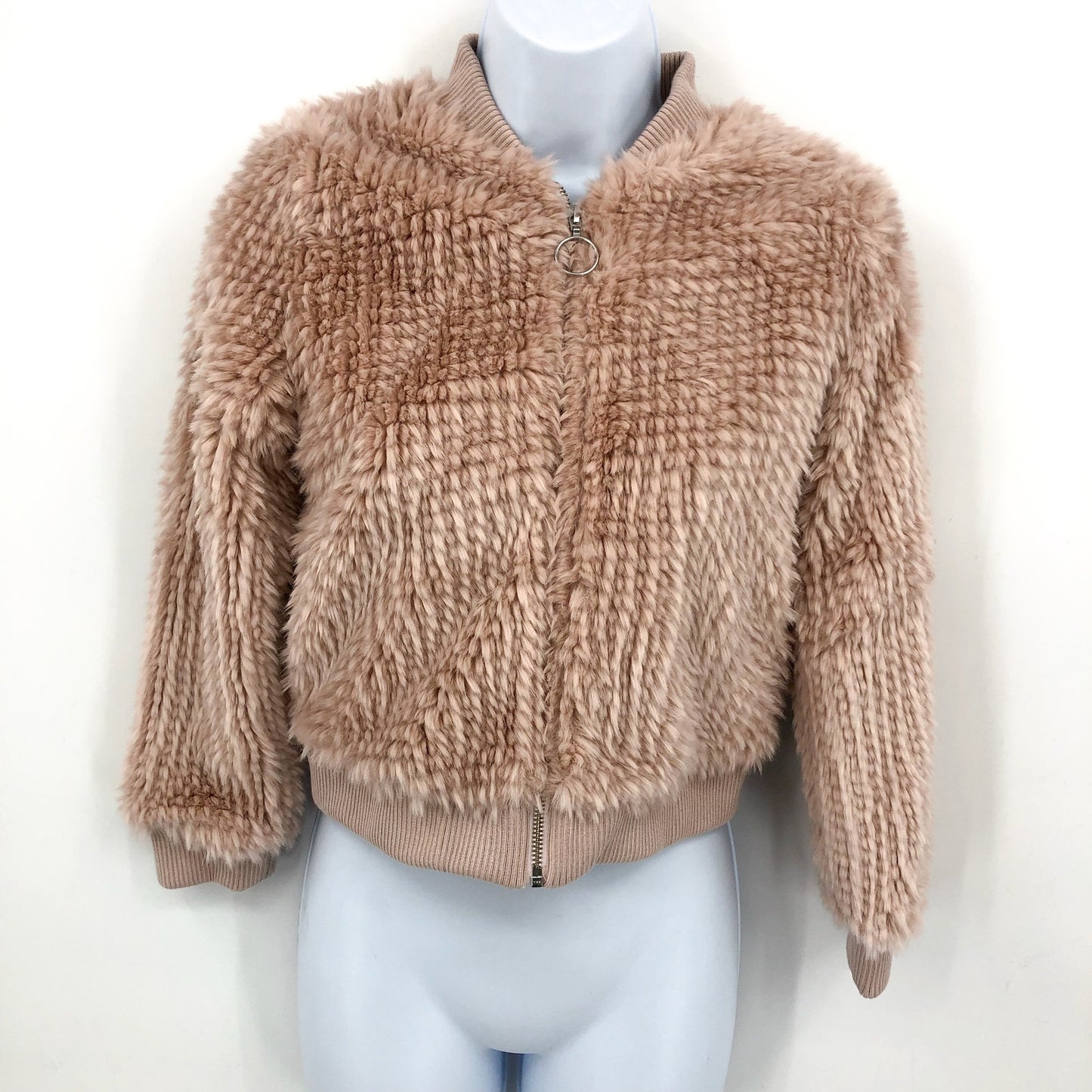 BARDOT JUNIOR Girls' Eve Faux-Fur Bomber Jacket Size 10 Pink Crystal NWT