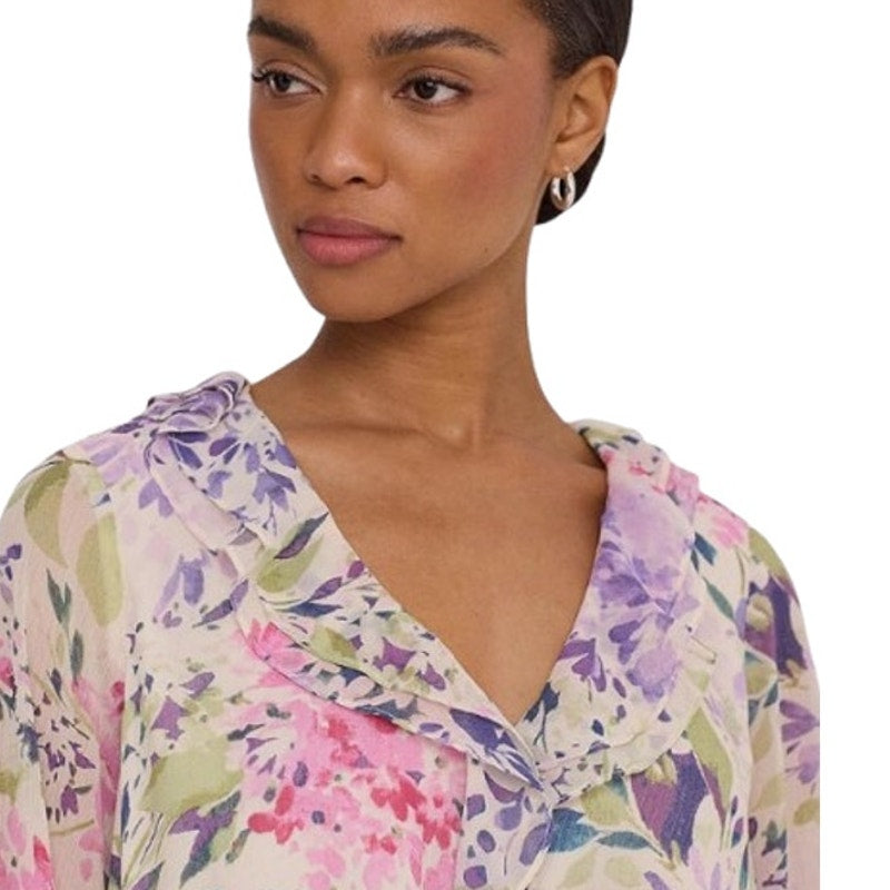 Lauren Ralph Lauren Surplice Dress Size 12 Pink Floral Crinkle Georgette NWT