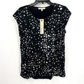 LES SEREIN Womens Speckled Short Sleeve Top Medium Black White Round Neck NWT