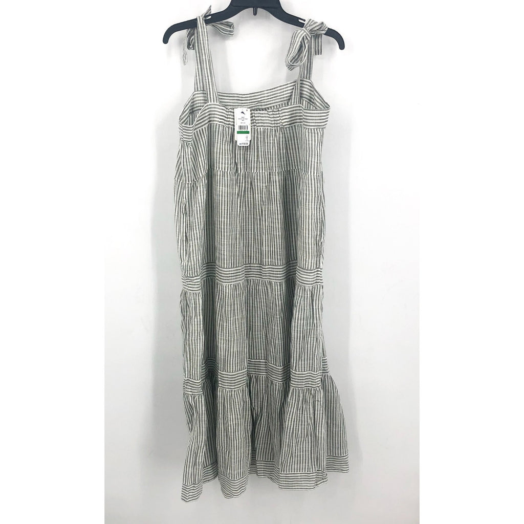 TOMMY BAHAMA Shoreline Stripe Midi Dress Large Green Gray White Cover-Up NWT