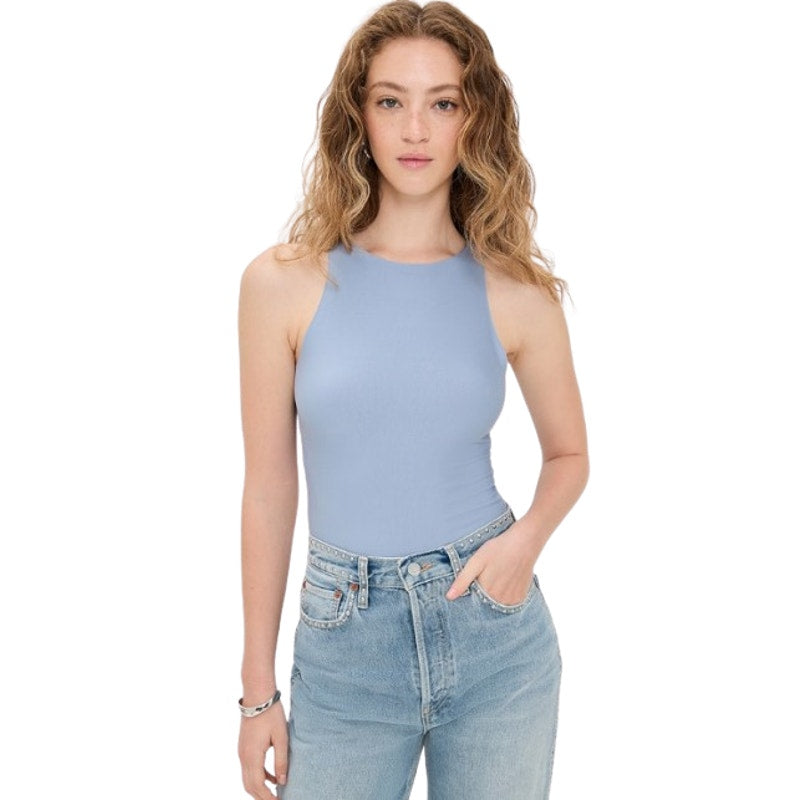 COMMANDO Women's Butter Crewneck Tank Bodysuit Small Blue Pool Stretch NWT
