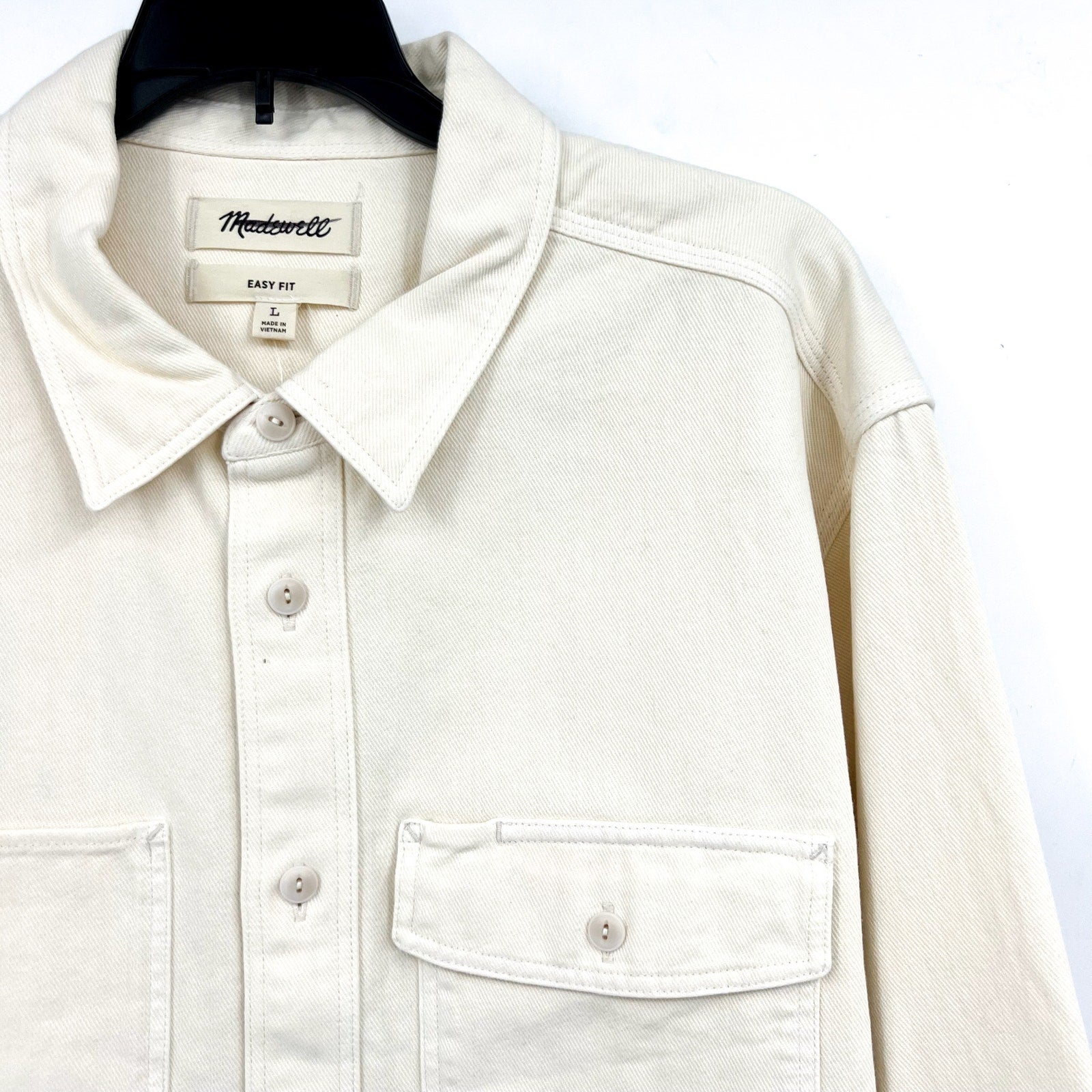 MADEWELL Men's Garment-Dyed Work Shirt Large Cream Long Sleeve NB643 NWT