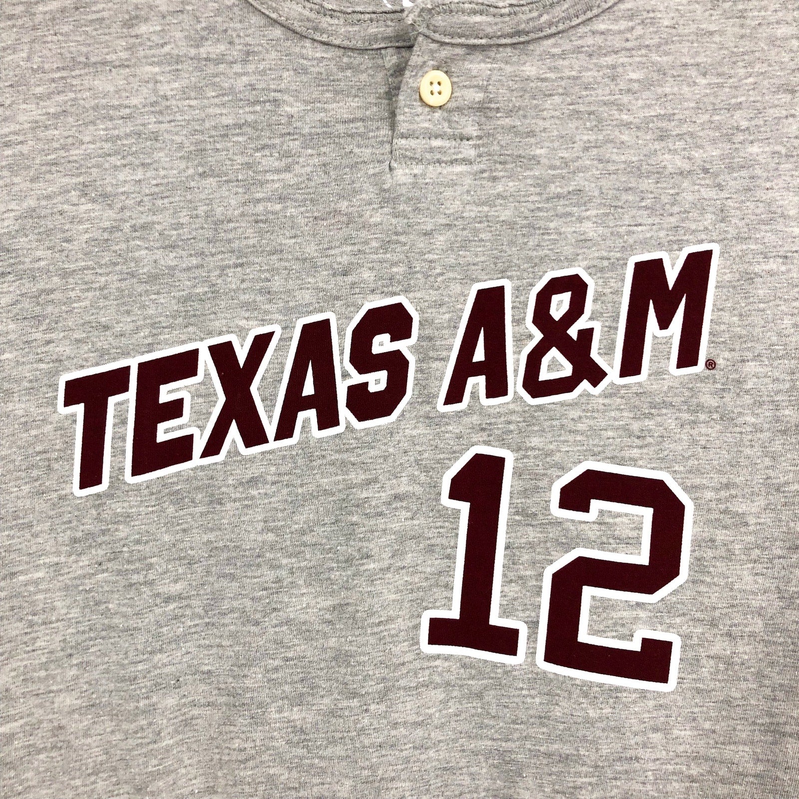 WES & WILLY  Boys Texas A&M Baseball Henley Tshirt Large Grey Red NWT