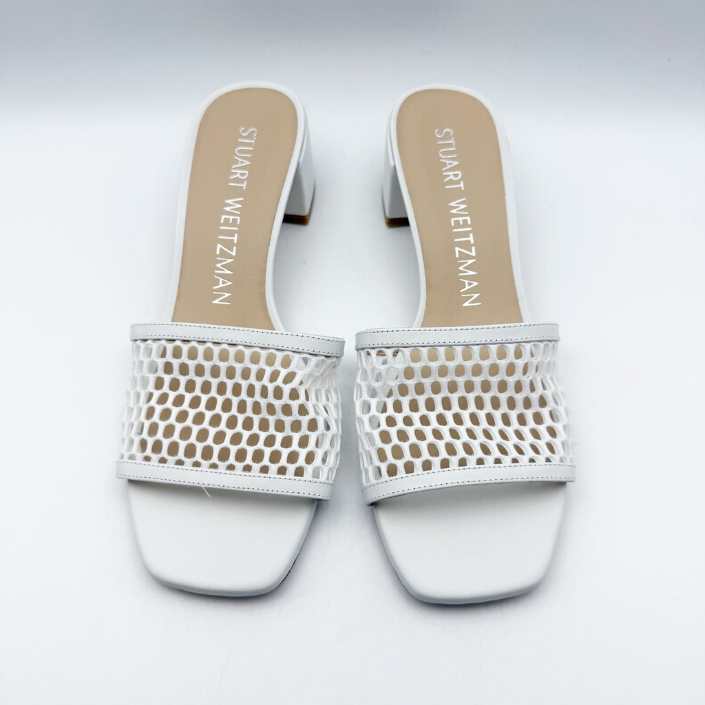 Stuart Weitzman Cayman 35 Slide Heels US 8.5 White Slip On Sandals NIB