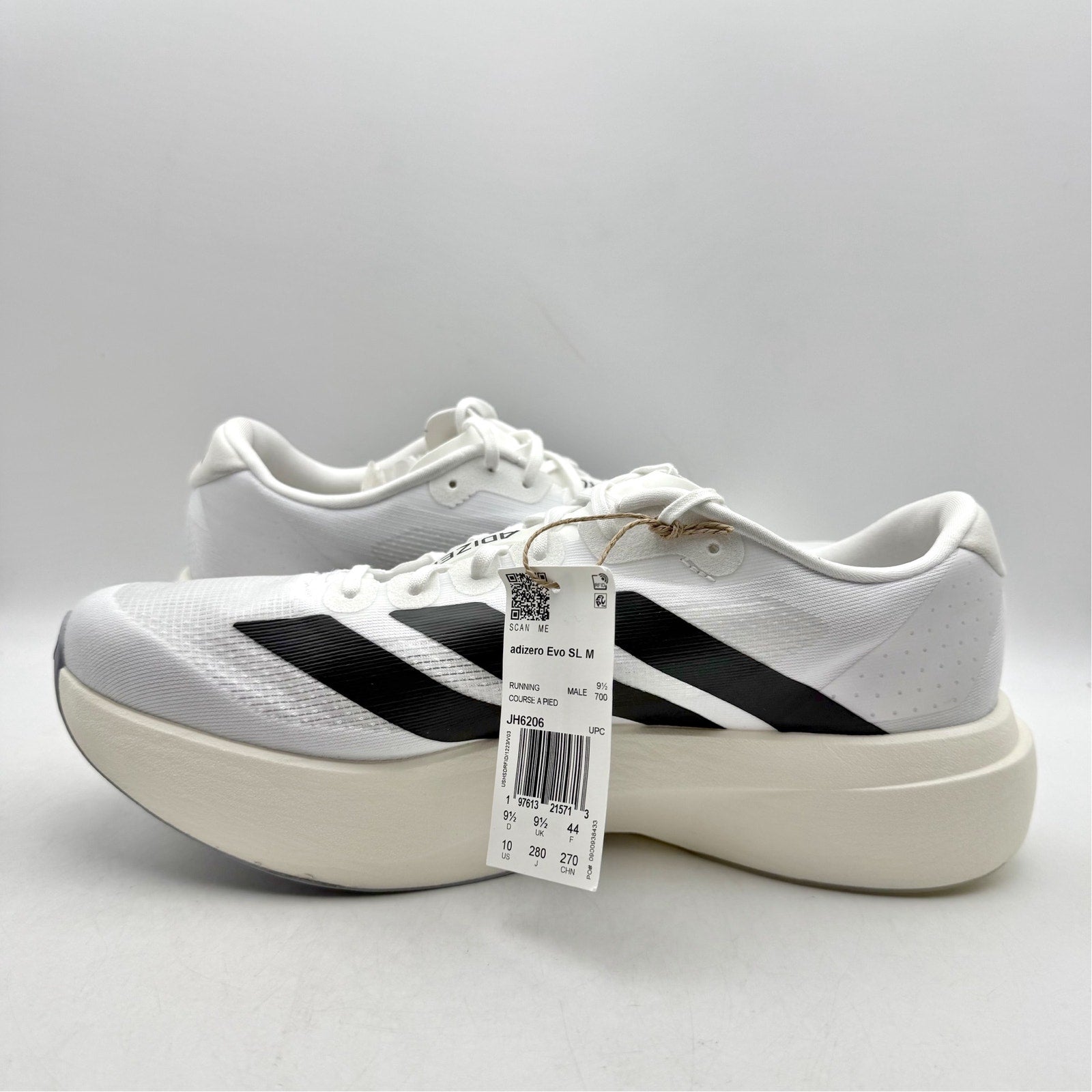 Adidas Mens Adizero Evo SL Running Sneakers US 9.5 M White Black Athletic NWT