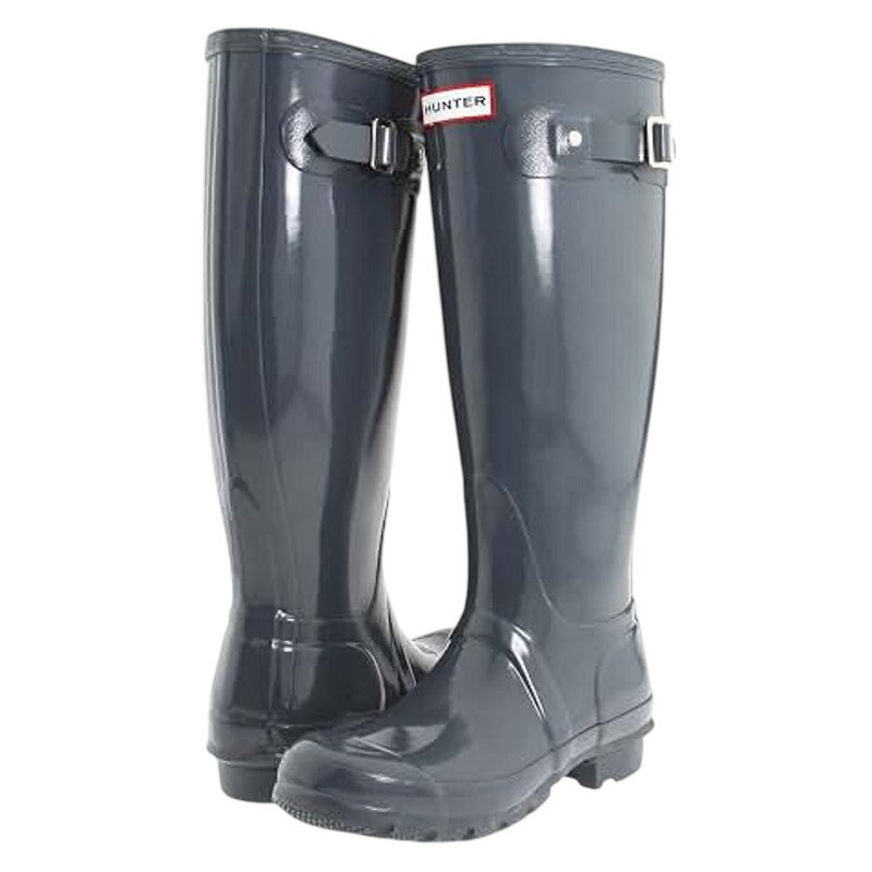 Hunter Womens Original Tall Gloss Rain Boots Size 10 Graphite Grey WP NWOB