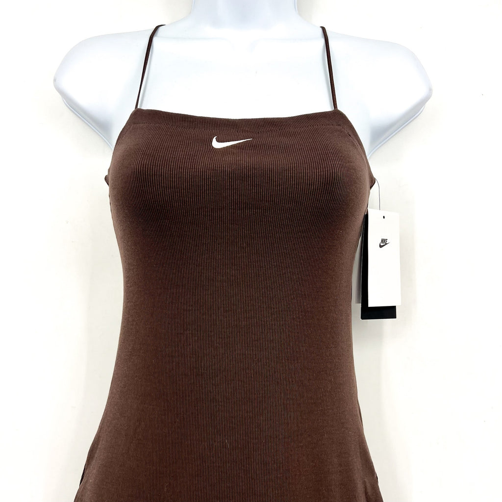 NIKE Women's Sportswear Chill Knit Mini Cami Dress XS Brown Ribbed NWT