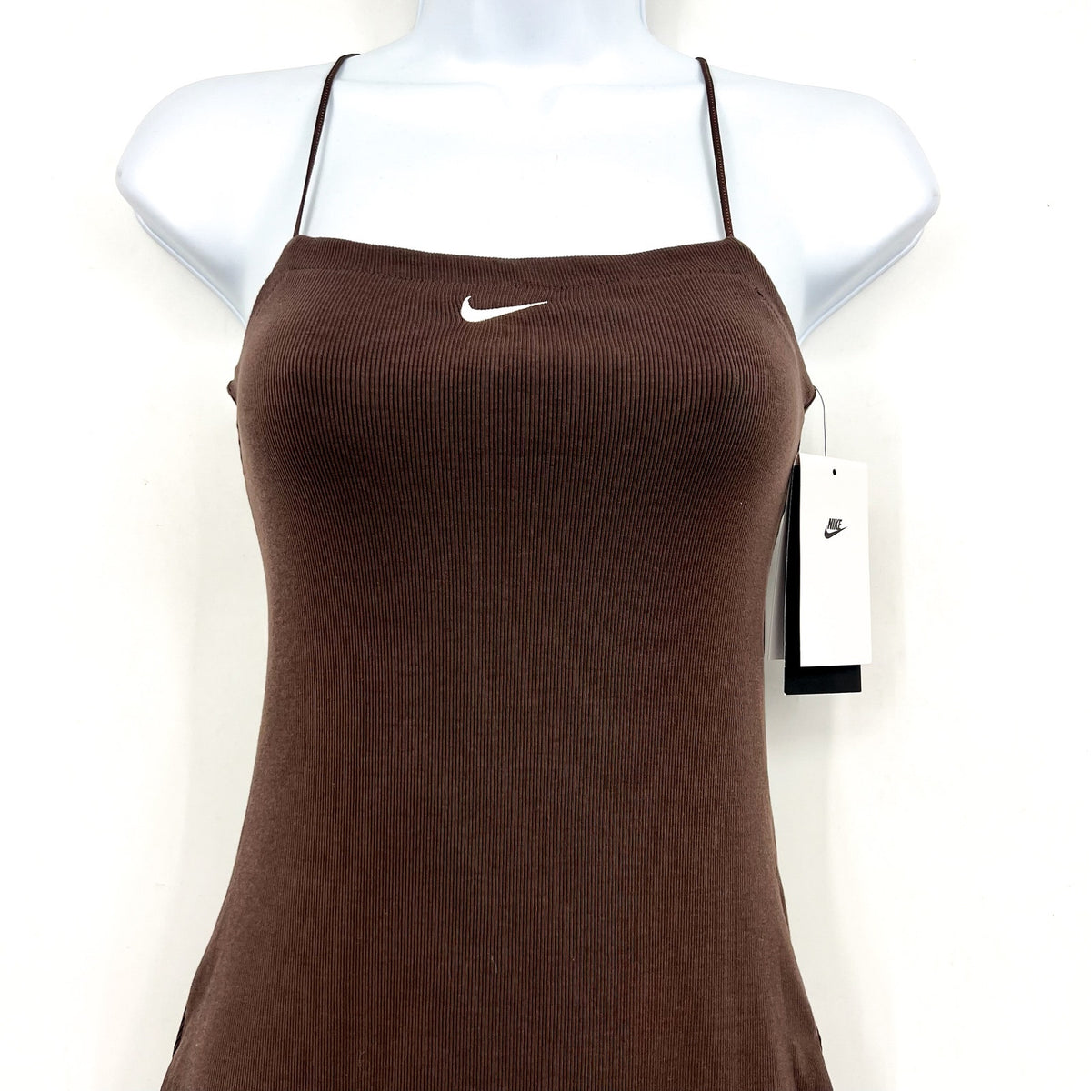 NIKE Women's Sportswear Chill Knit Mini Cami Dress XS Brown Ribbed NWT