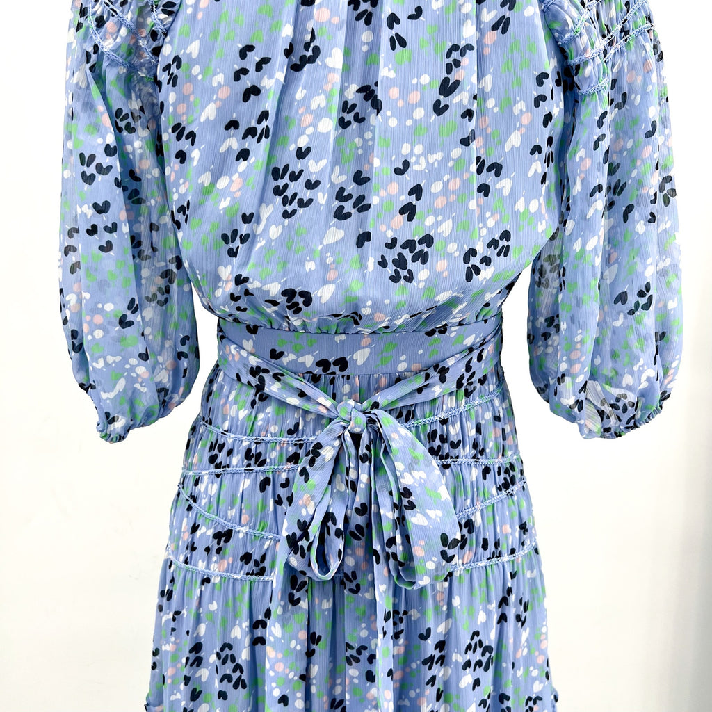 TED BAKER Womens Blakeli Floral Dress TED 0 US 2 Blue Smocked Puff Sleeve NWOT