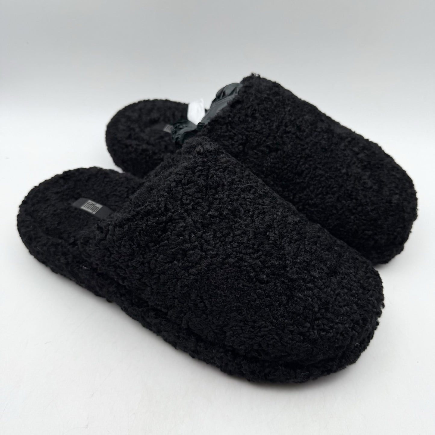 FitFlop Womens Iqushion D-Luxe Padded Teddy Mules US 9 Black Fleece NIB