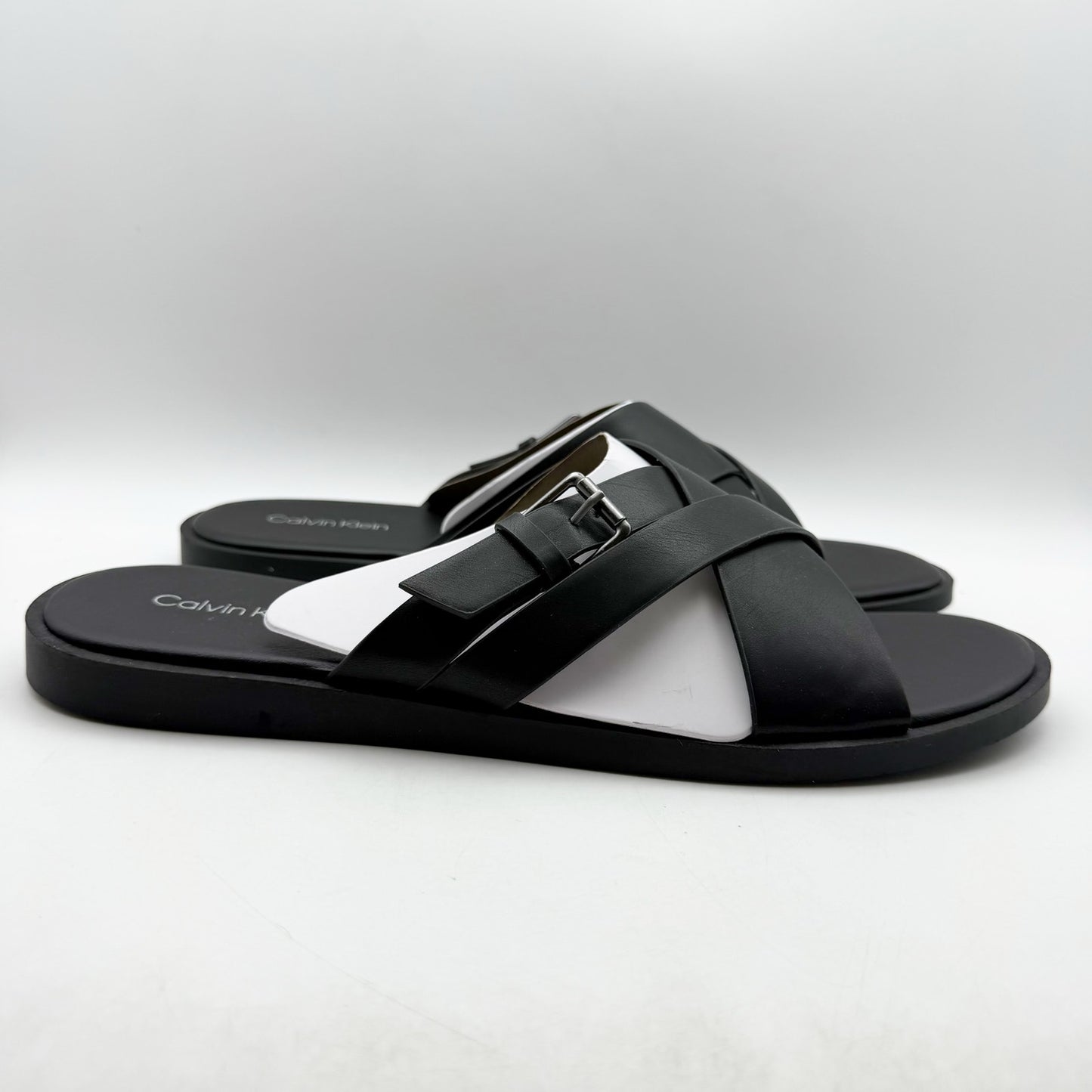 Calvin Klein Mens Elon Slip On Sandals US 13 M Black Vegan Leather NIB