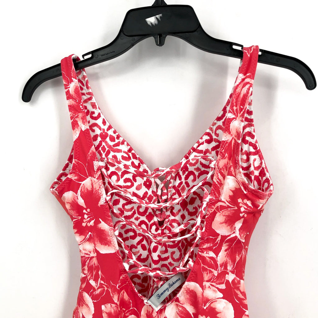 TOMMY BAHAMA Scrolls Reversible One-Piece Swimsuit Size 4 Pink Lace Back NWOT