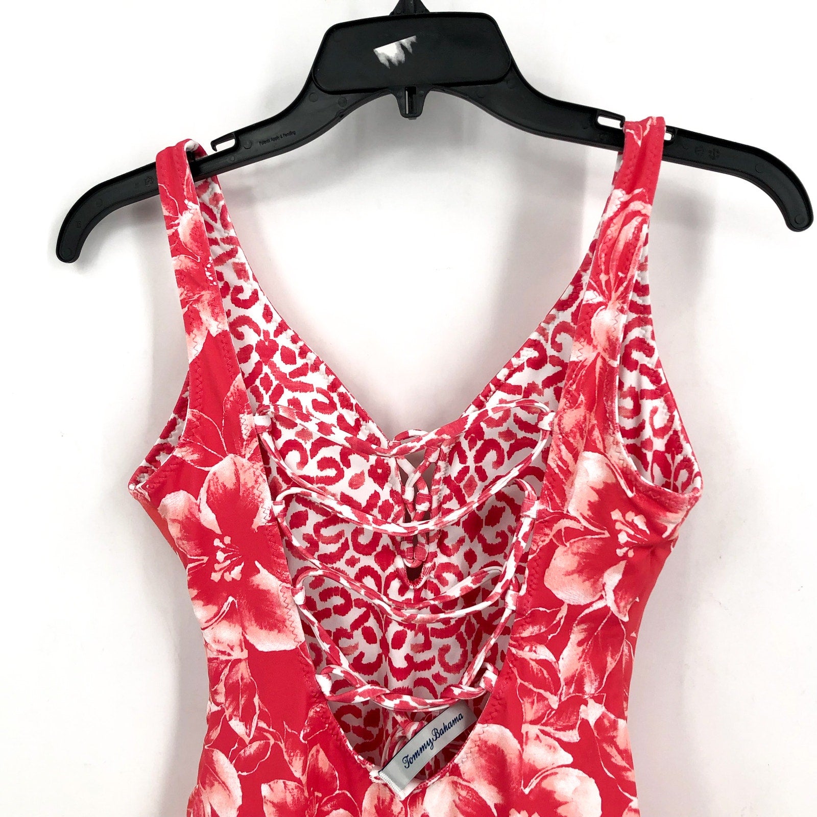TOMMY BAHAMA Scrolls Reversible One-Piece Swimsuit Size 4 Pink Lace Back NWOT