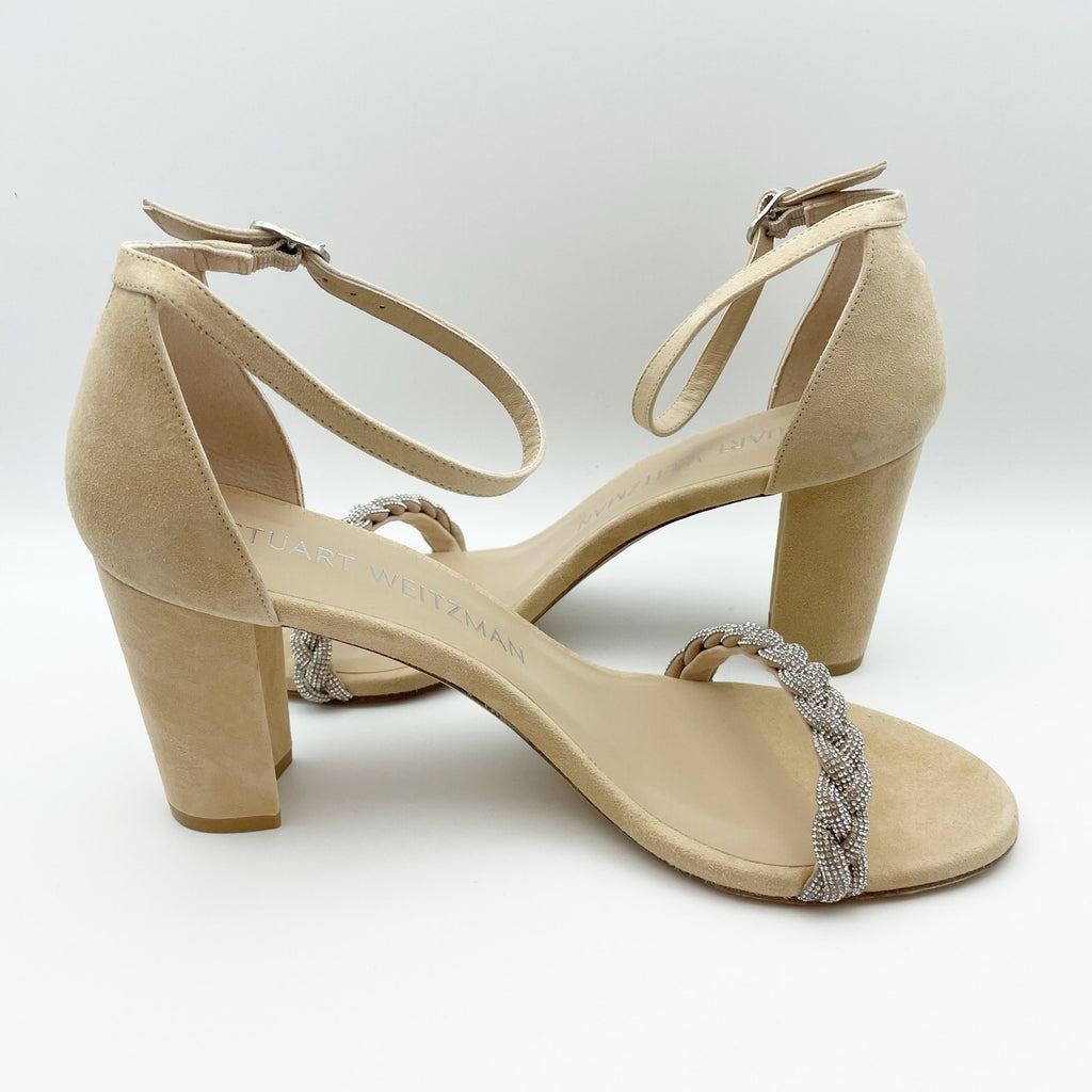 Stuart Weitzman Womens Nearlynude Highshine Sandal Size 11 Adobe Beige Heel NWOB