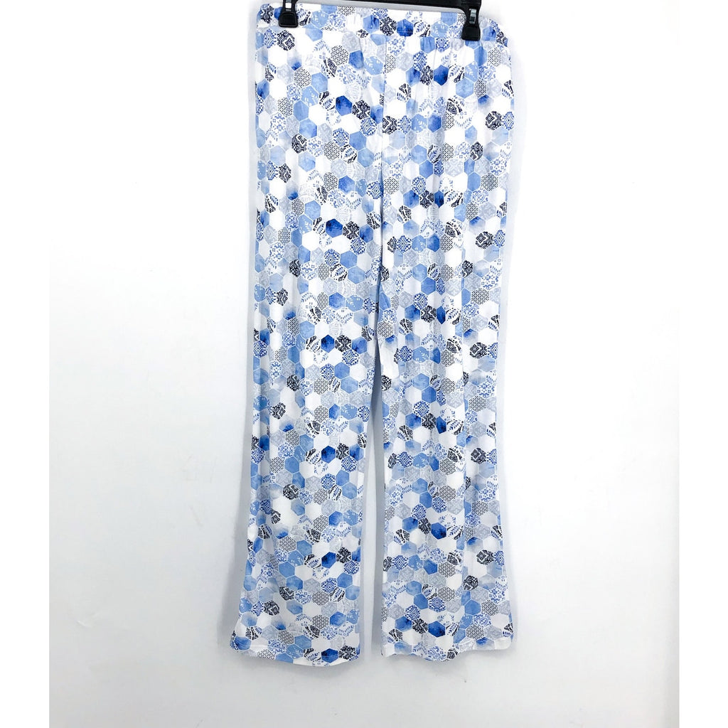 KAREN NEUBURGER Women's Crop Pajama Pants Large White Blue Mosaic NWT