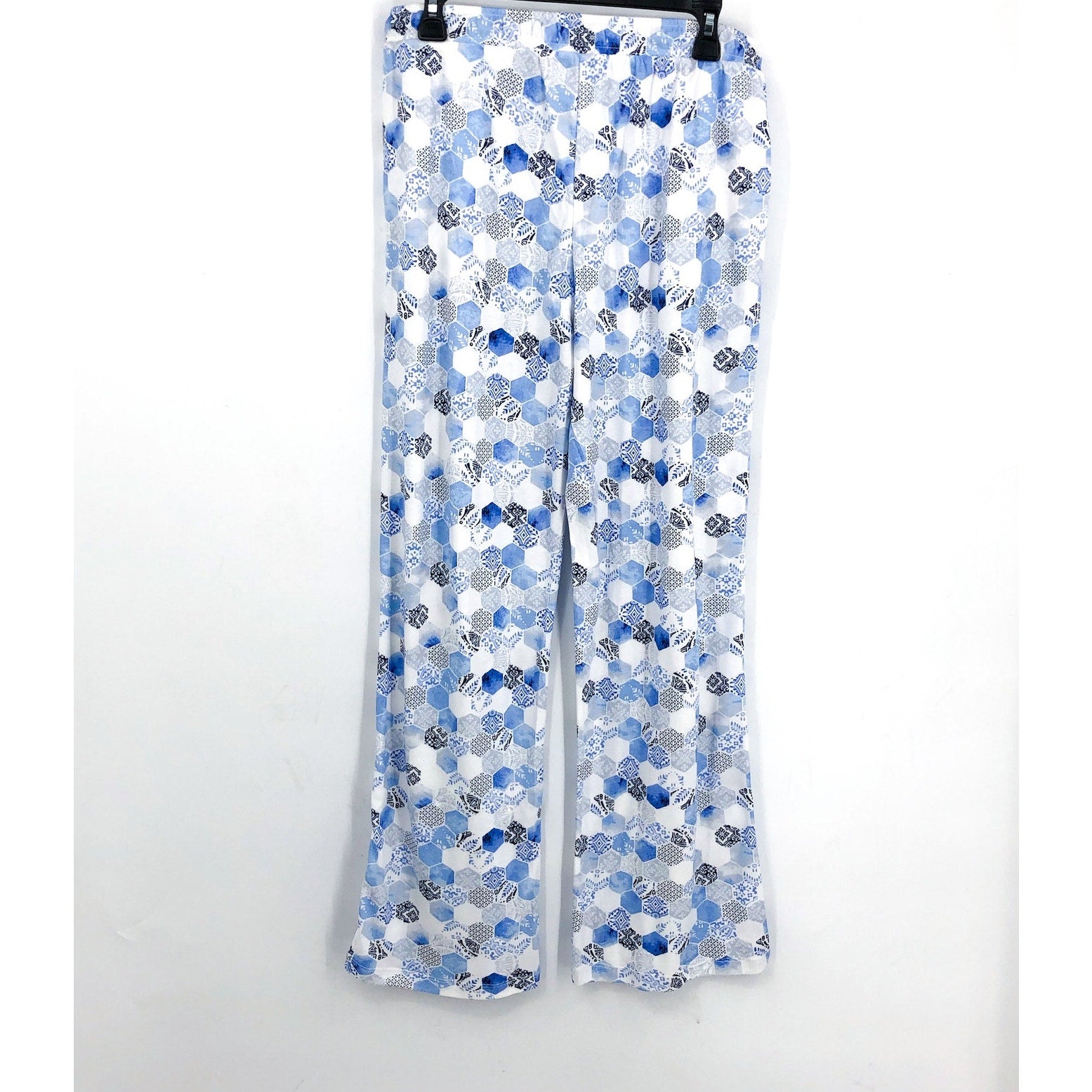 KAREN NEUBURGER Women's Crop Pajama Pants Large White Blue Mosaic NWT