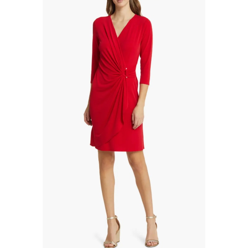 TOMMY BAHAMA Clara Faux Wrap Dress XL Tango Red Stretch Jersey Rhinestone NWT