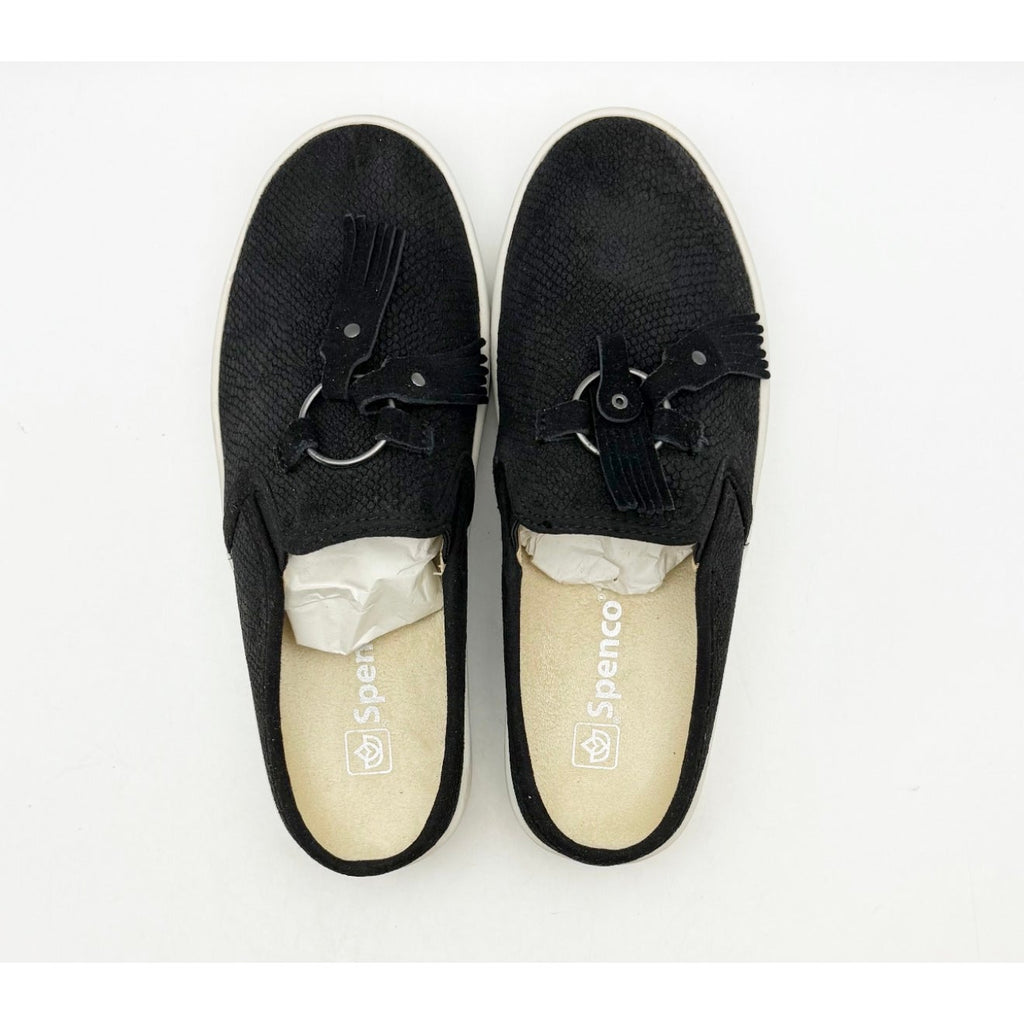 Spenco Women's Bindie Slide Slip On Shoe Size 5 B Black Embossed Suede NIB