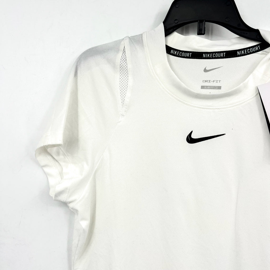 NIKE Women's Court Advantage Tennis T-Shirt Large White Short Sleeve Dri-Fit NWT