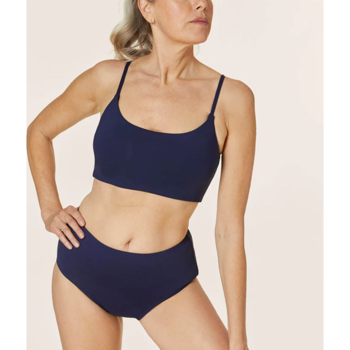 ANDIE SWIM High Waisted Bottom XS Navy Blue Full Coverage Swimsuit NWT