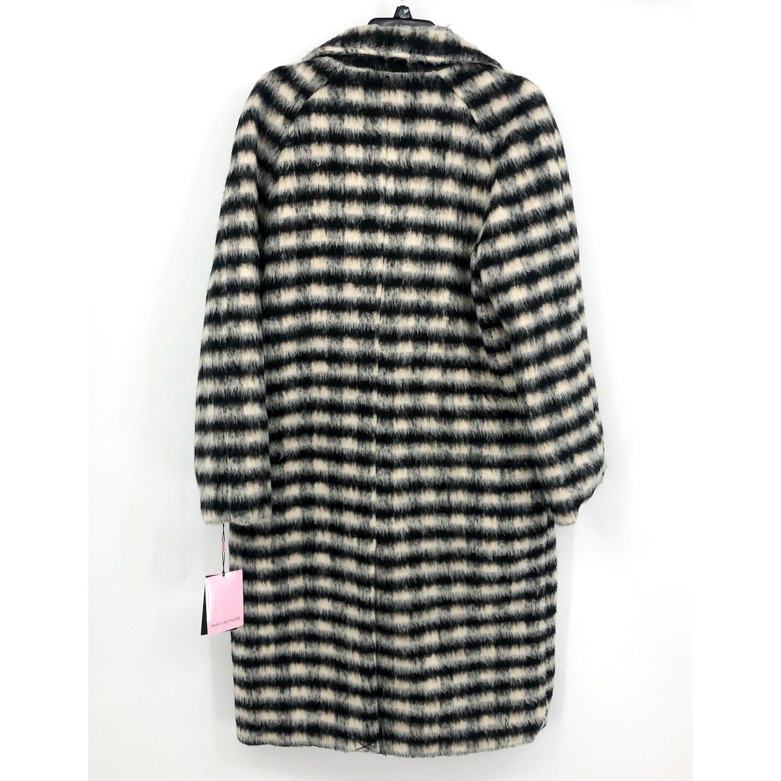 AVEC LES FILLES Womens Relaxed Walking Coat Large Black White Houndstooth NWT