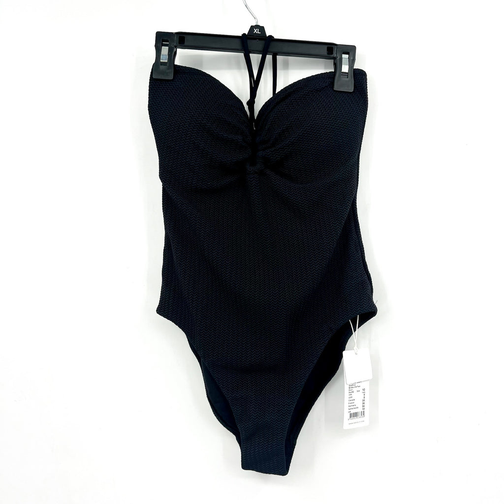 SEAFOLLY Sea Dive Bandeau One Piece Swimsuit Size 6 Black Textured Knit NWT