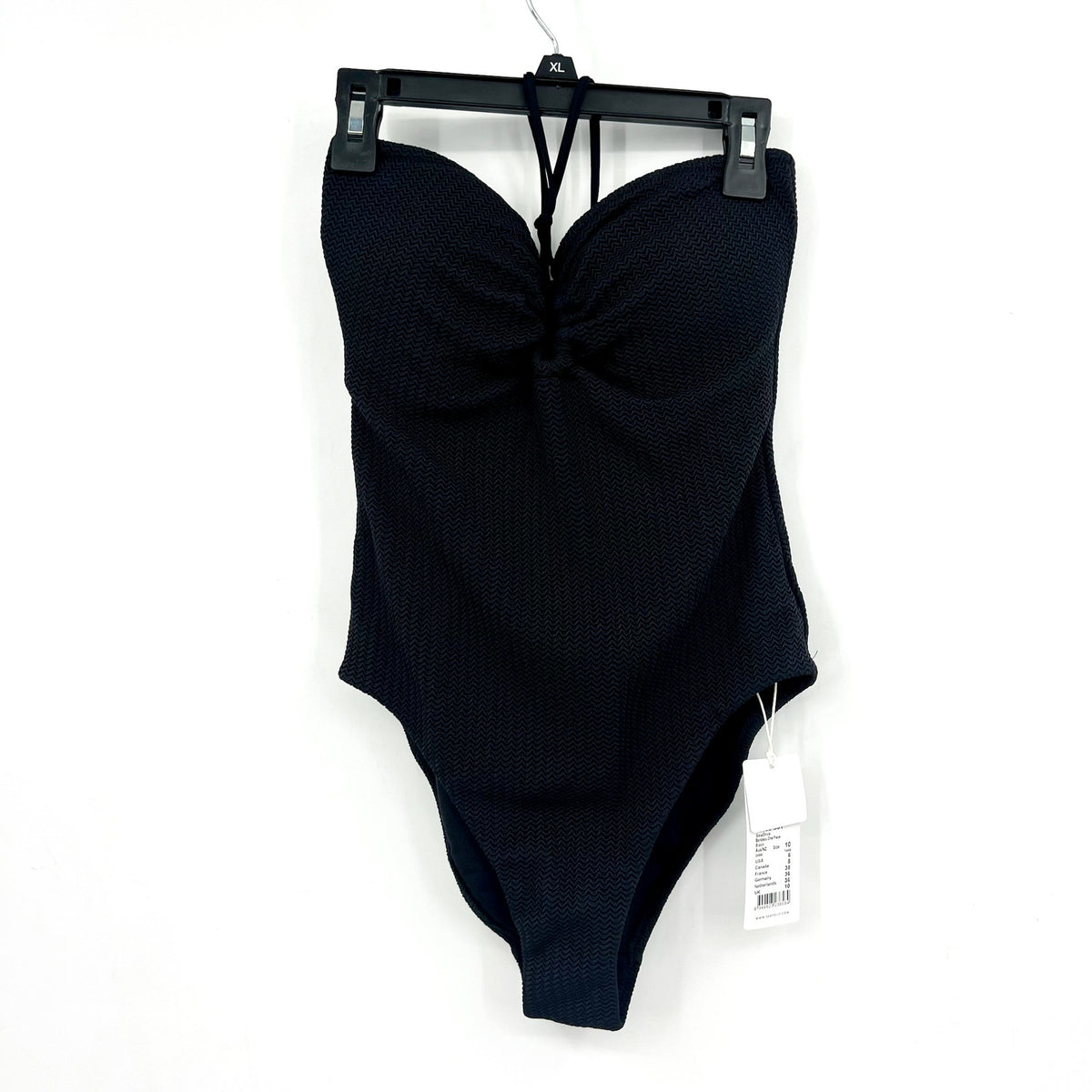 SEAFOLLY Sea Dive Bandeau One Piece Swimsuit Size 6 Black Textured Knit NWT