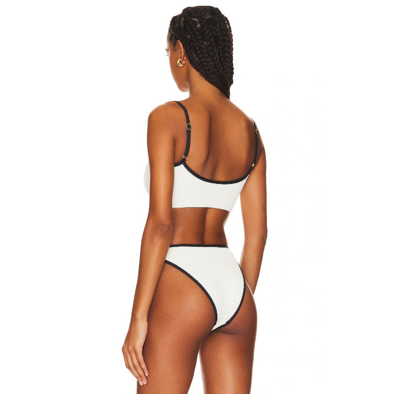 L*SPACE Women's Adalyn Bikini Top Small Cream Black Colorblock Bralette NWT