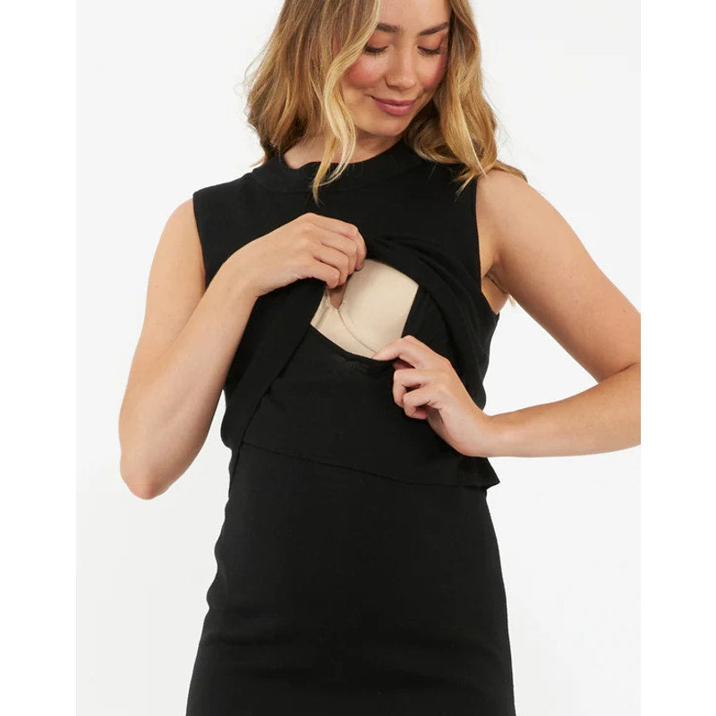 RIPE Women's Layered Knit Nursing Dress Small Black Sleeveless Stretch NWT