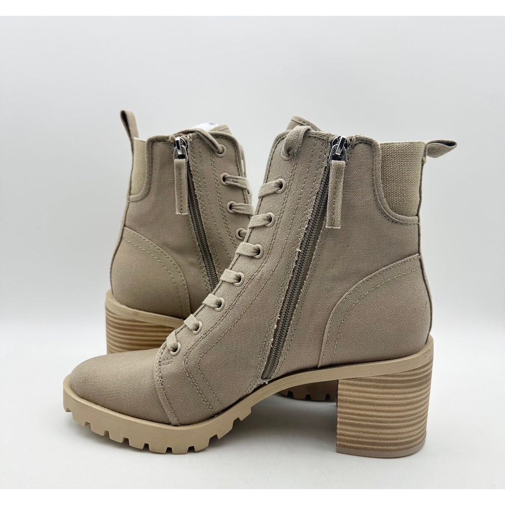 Dolce Vita Womens Combat Boots Size 8.5 Light Tan Canvas Stacked Heel NWOB